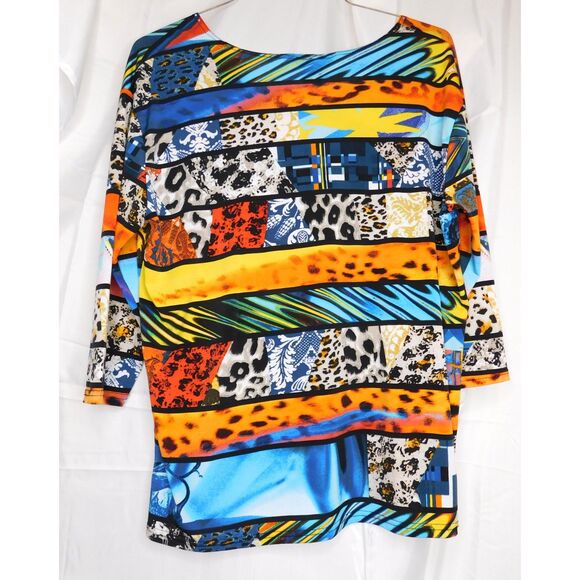 Valentina Woman's Festive Tunic Top Sz. XL Mixed Prints Embellished Bright Bold - Picture 2 of 7